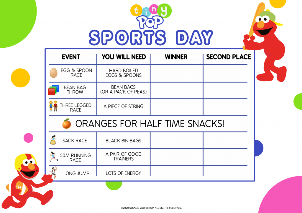 Tiny Pop Sports Day Activity Sheet